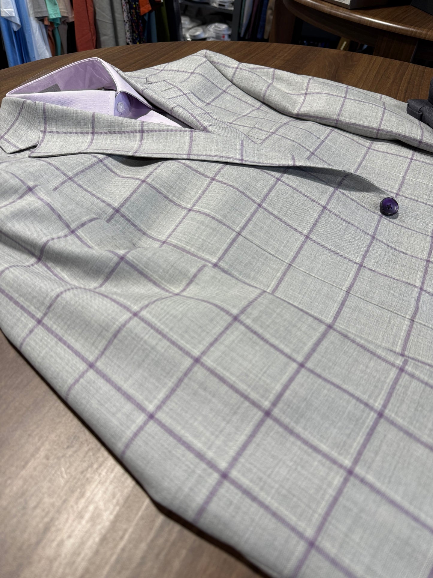 Tiglio Grey and Purple Windowpane Modern Fit Wool Sport Coat