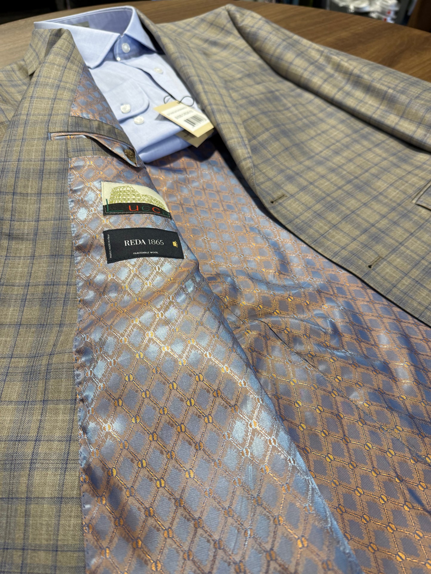 Albert and Walter's Taupe and Blue Check Reda 1865 Classic Fit Sport Coat