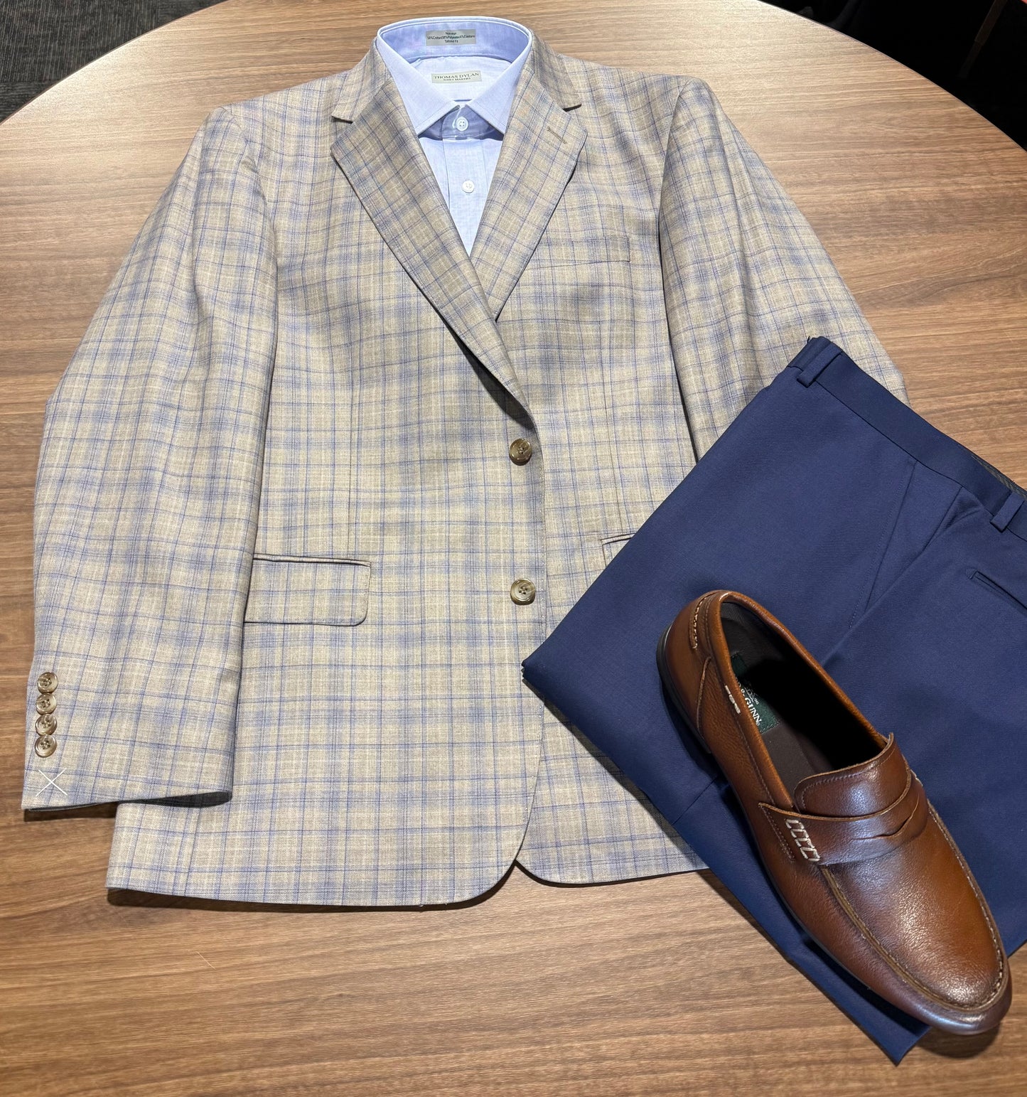 Albert and Walter's Taupe and Blue Check Reda 1865 Classic Fit Sport Coat