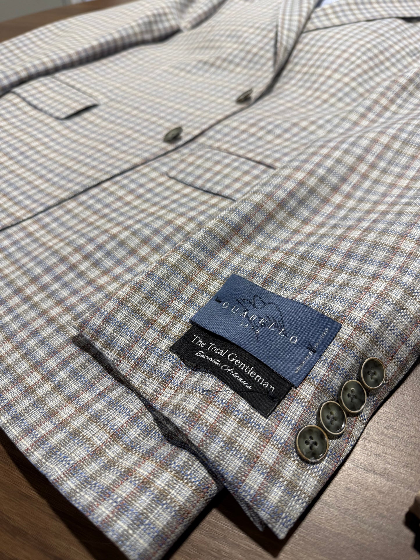 Albert and Walter's Grey, Blue and Red Check 100% Wool Sport Coat Italian Fabric from Guabello