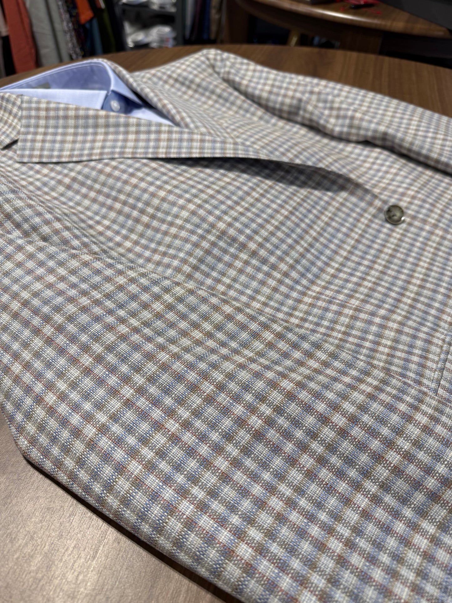Albert and Walter's Grey, Blue and Red Check 100% Wool Sport Coat Italian Fabric from Guabello