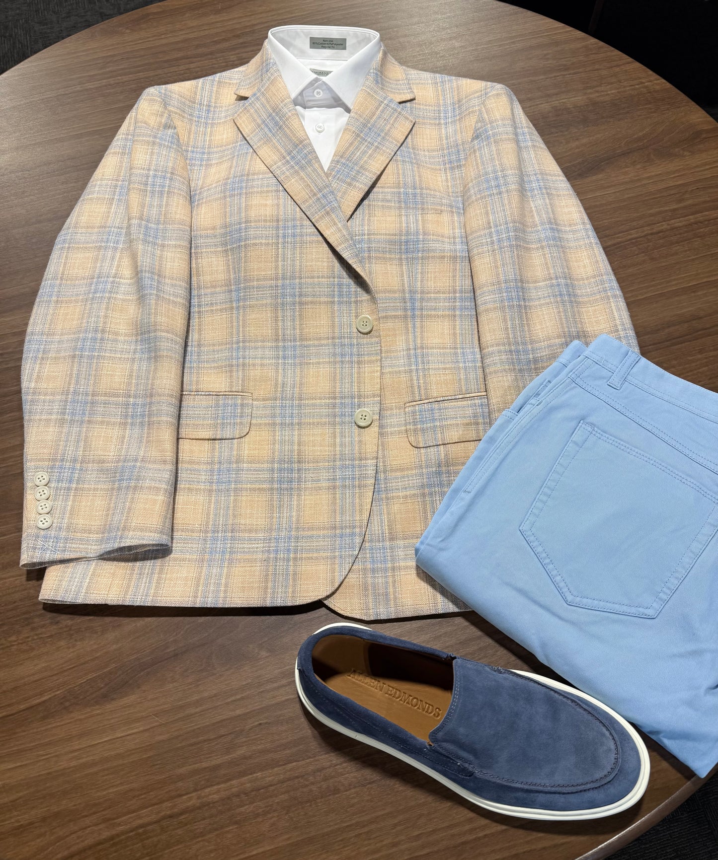 Albert and Walters Peach and Blue Plaid Wool/Silk/Cotton Classic Fit Sport Coat