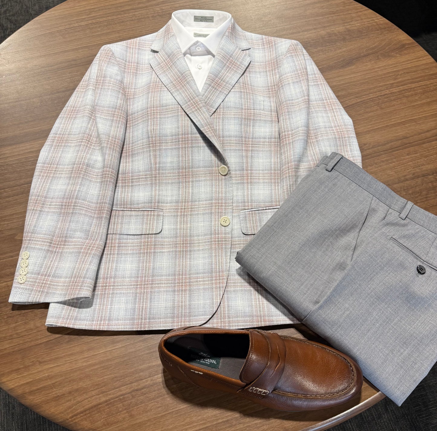 Albert and Walters Pink and Grey Plaid Wool/Silk/Cotton Classic Fit Sport Coat