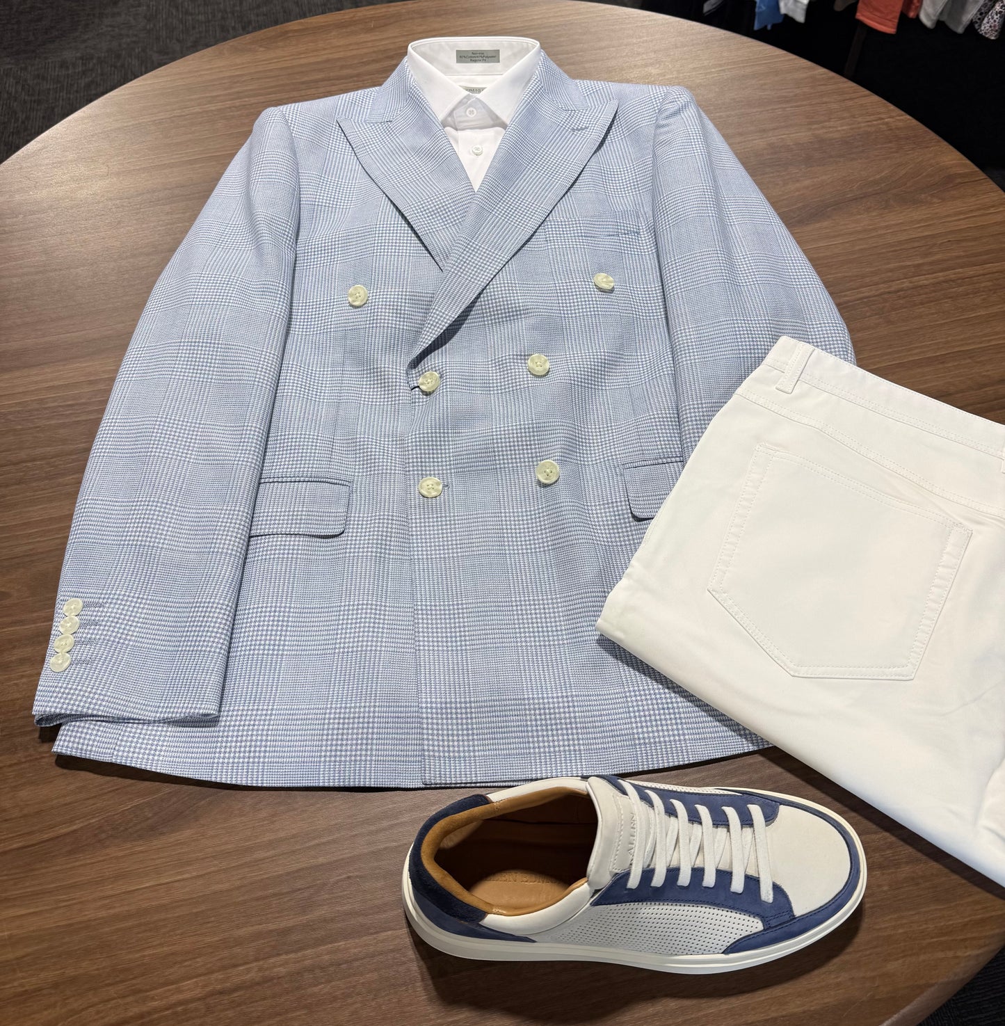 Tiglio Blue and White Double-Breasted Peak Lapel Modern Fit Sport Coat