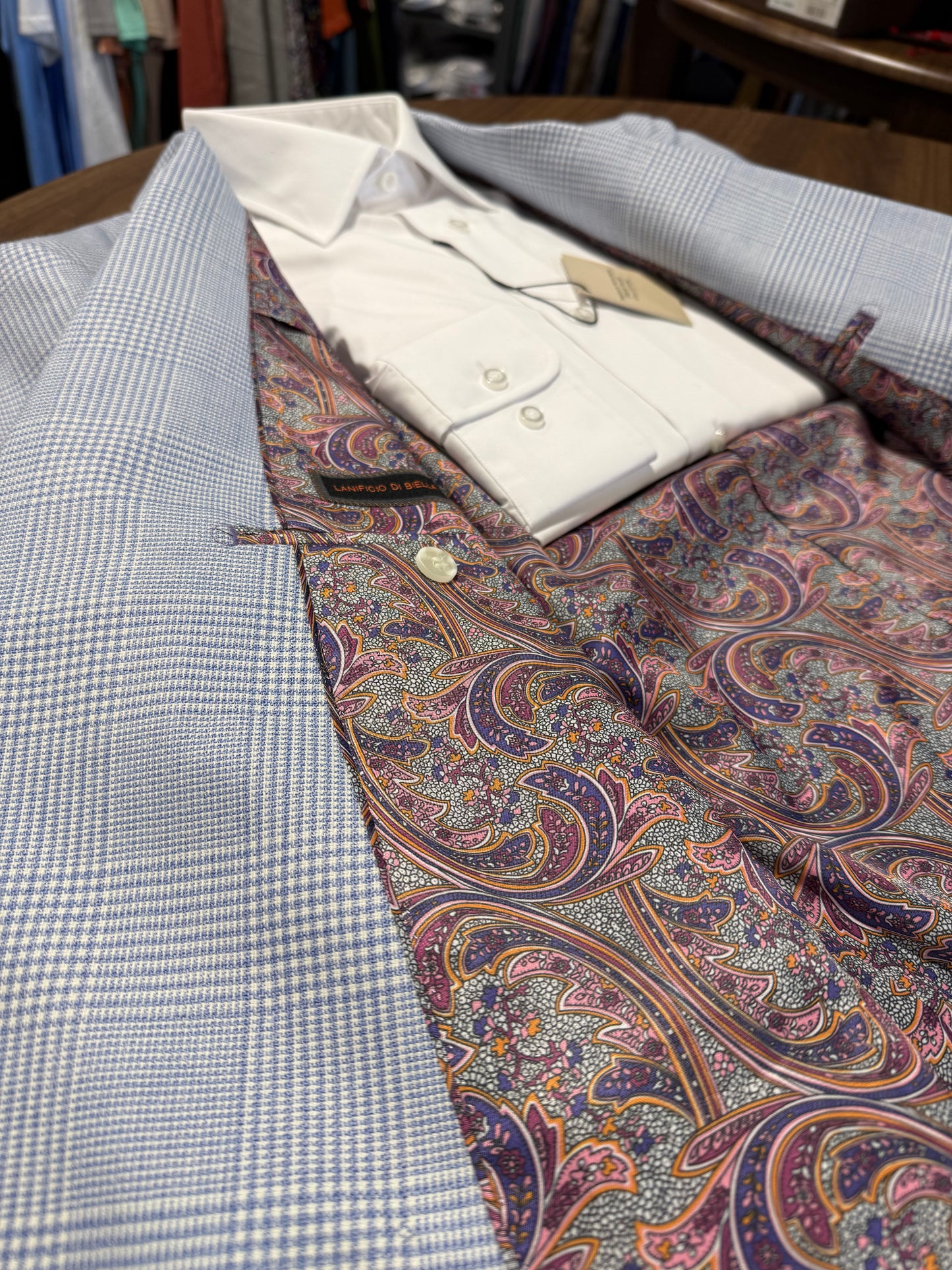 Tiglio Blue and White Double-Breasted Peak Lapel Modern Fit Sport Coat