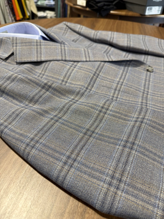 The Total Gentleman Classic Fit Featuring Marlane Fabric Taupe Blue and Grey Windowpane Sport Coat