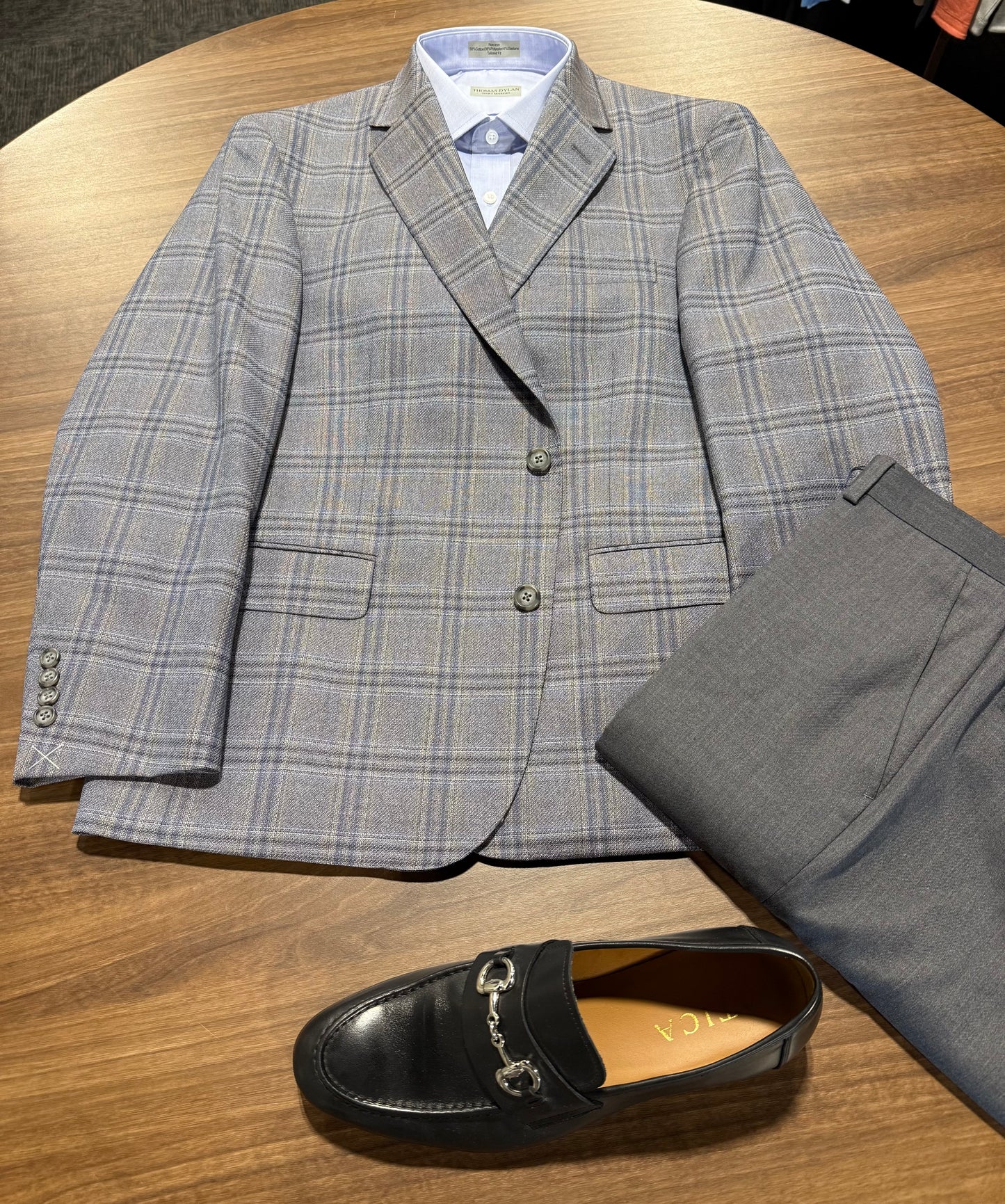 The Total Gentleman Classic Fit Featuring Marlane Fabric Taupe Blue and Grey Windowpane Sport Coat