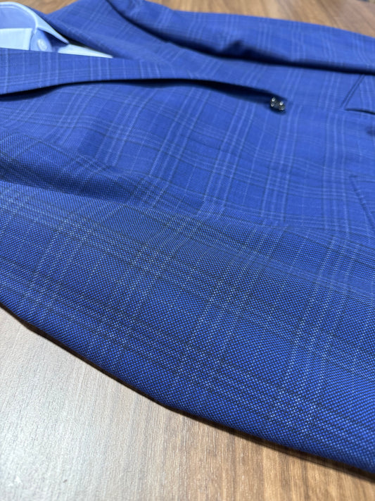 Renoir Blue/Black/Light Grey Plaid Slim Fit Sport Coat