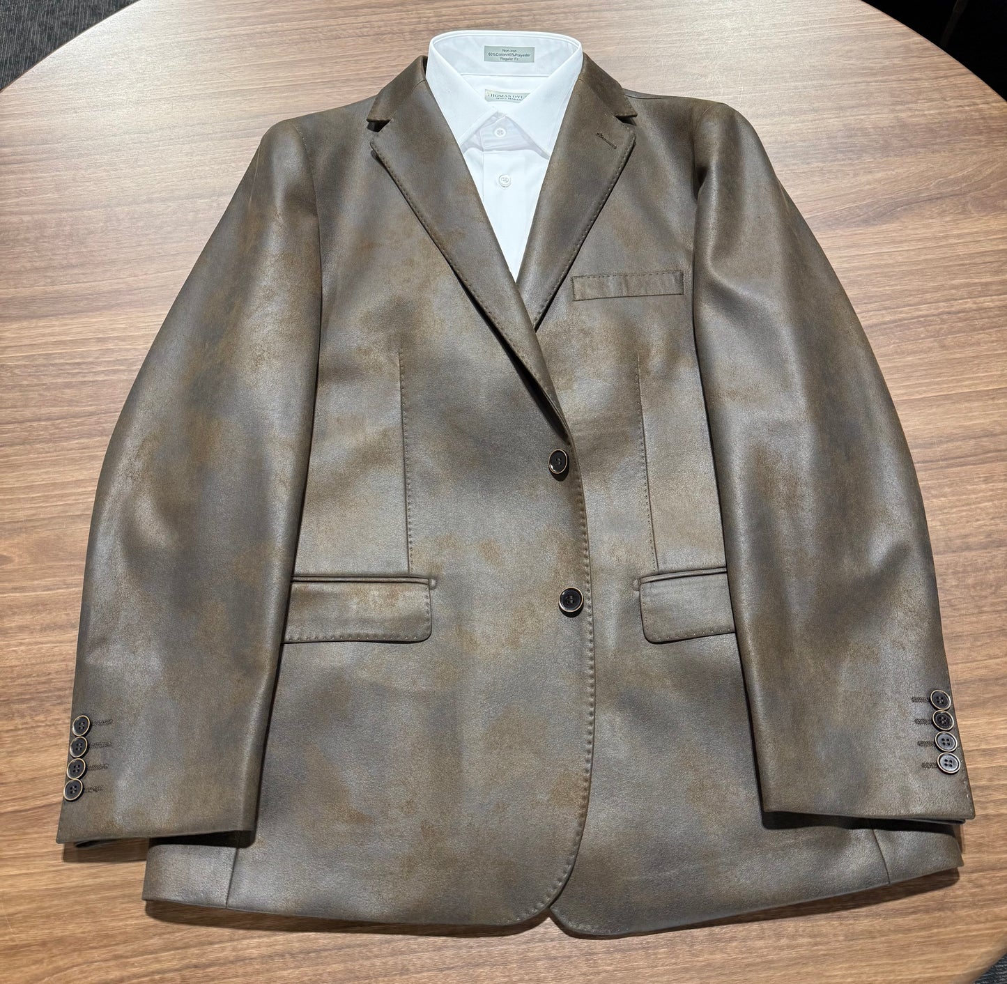 Enzo Faux Brown Leather Modern Fit Sport Coat