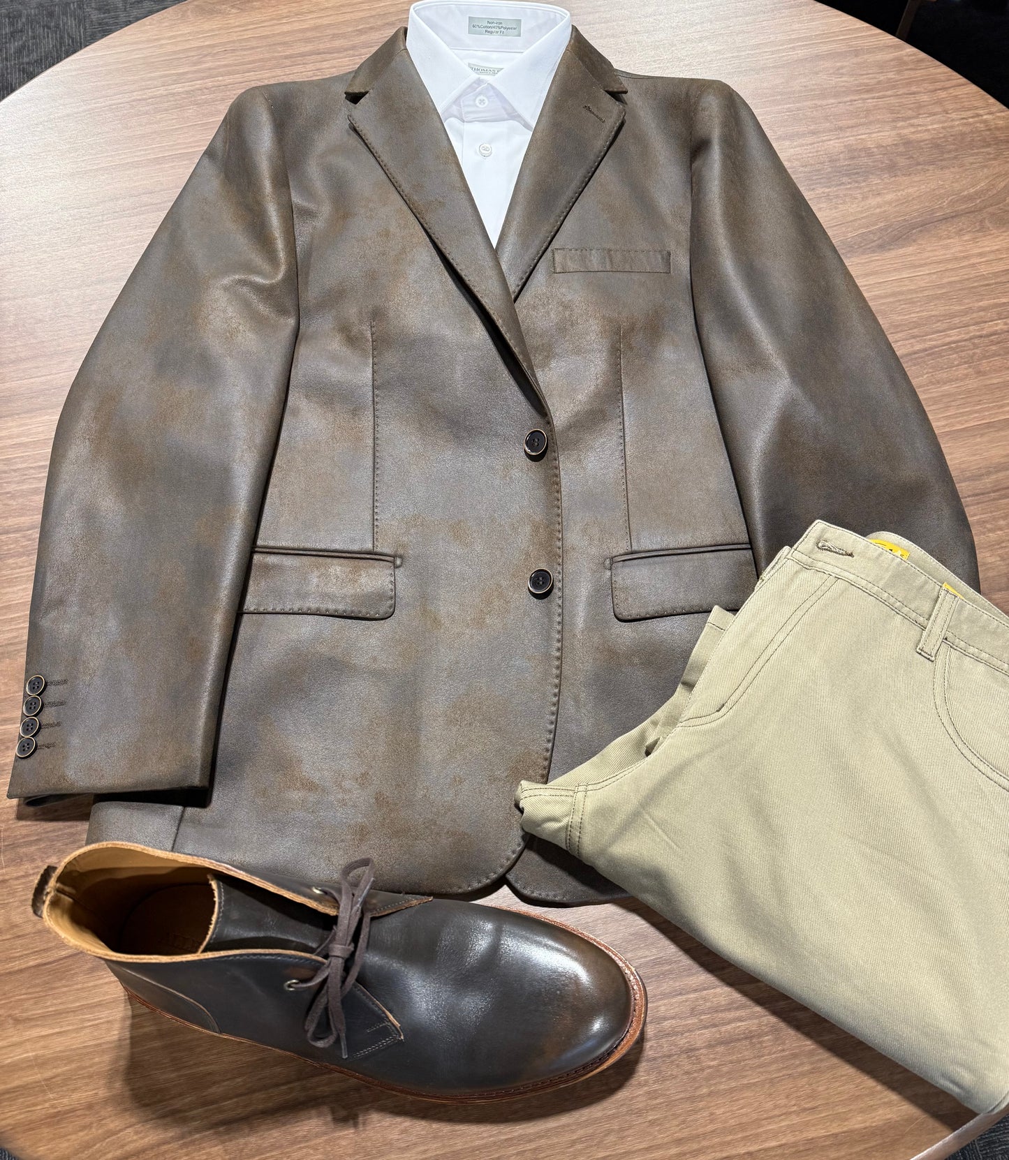 Enzo Faux Brown Leather Modern Fit Sport Coat