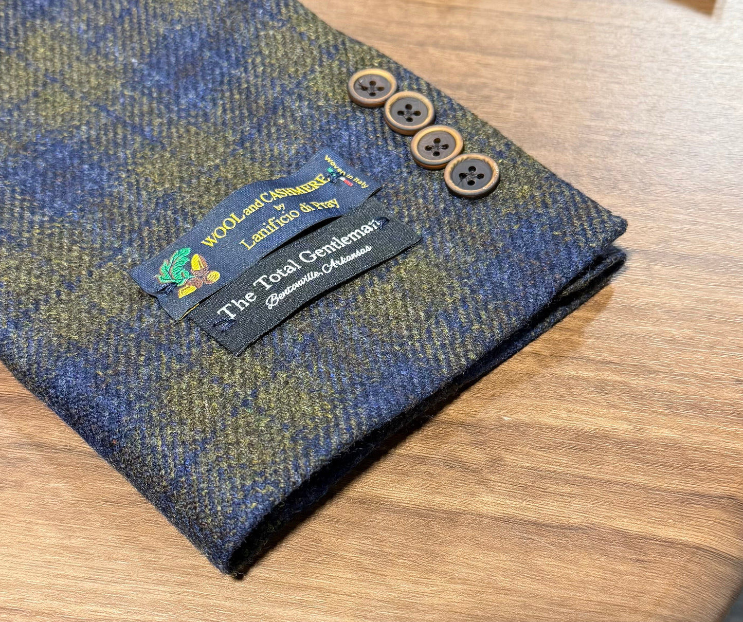 TG Signature Series Collection Olive and Navy Windowpane Cashmere Blend Sport Coat Fabric Made in Italy on sale