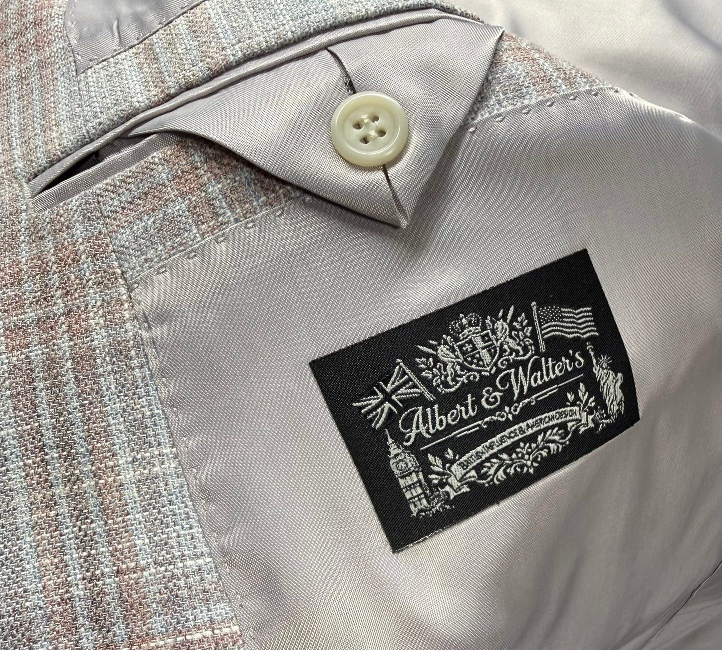 Albert and Walters Pink and Grey Plaid Wool/Silk/Cotton Classic Fit Sport Coat
