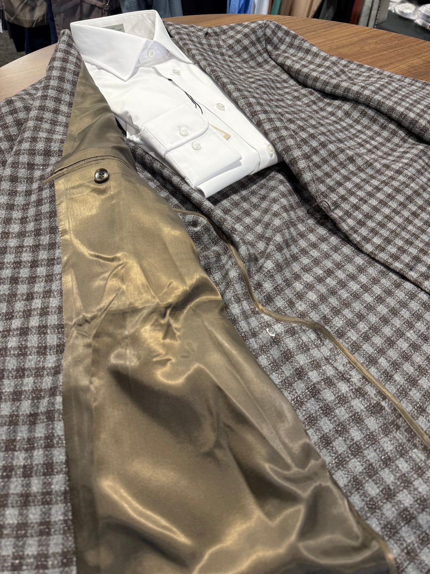 Enzo Grey and Brown Check Modern Fit Sport Coat on sale