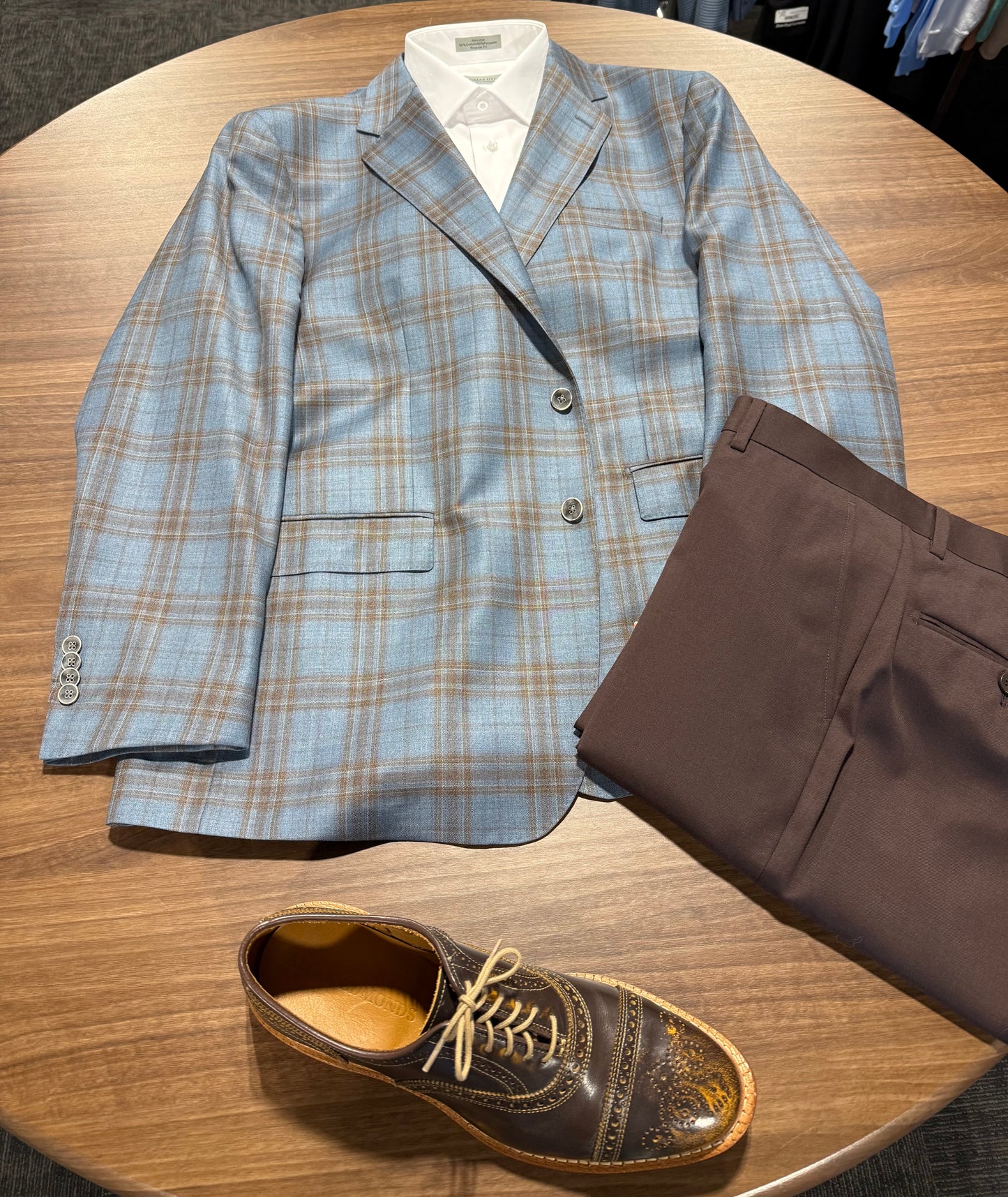 Barocci Light Teal and Blue Plaid Modern Fit Sport Coat