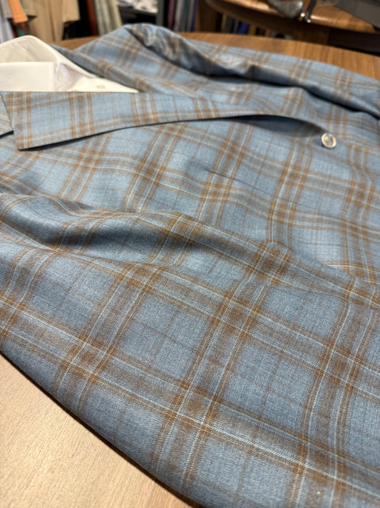 Barocci Light Teal and Blue Plaid Modern Fit Sport Coat