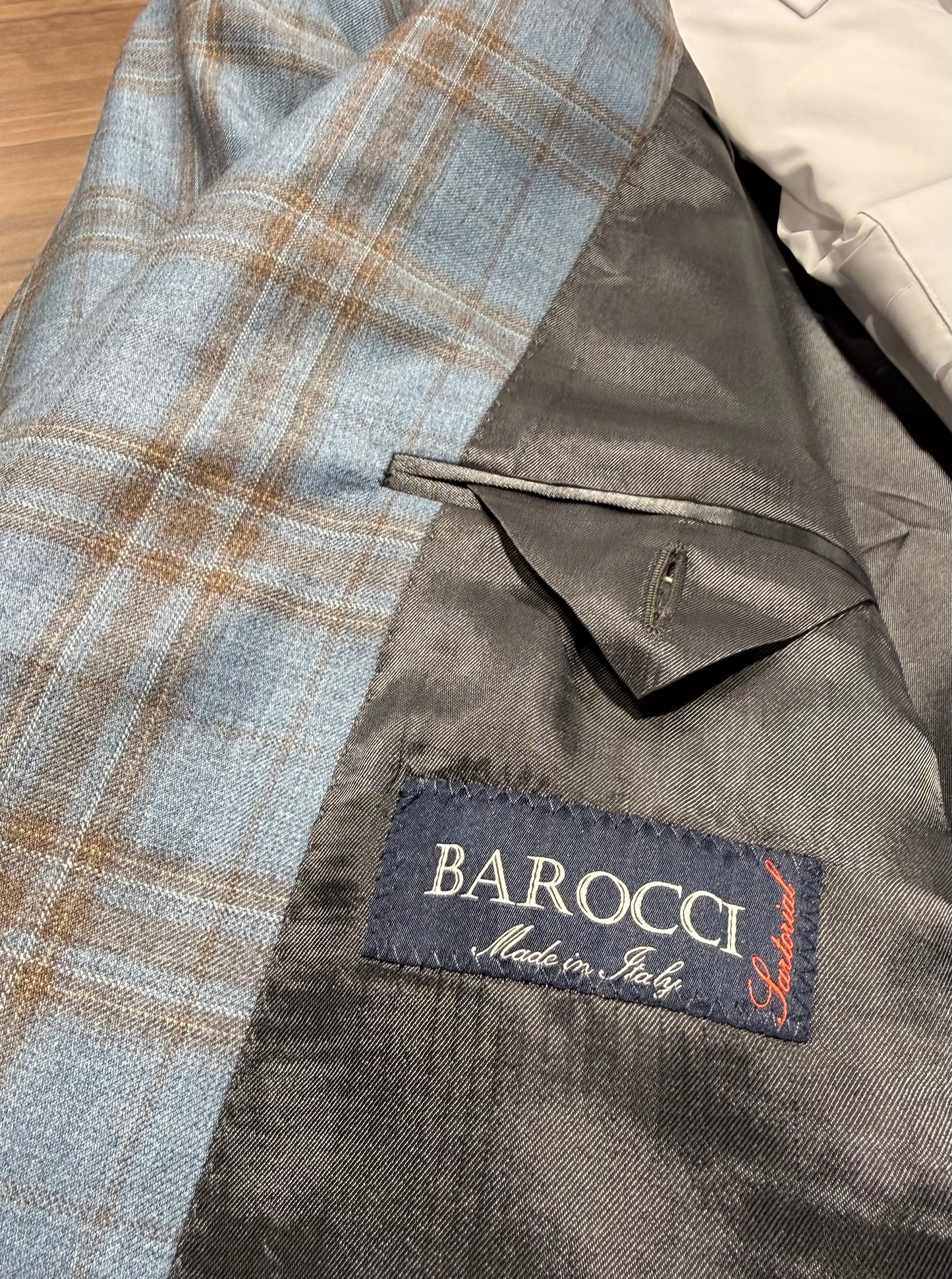 Barocci Light Teal and Blue Plaid Modern Fit Sport Coat