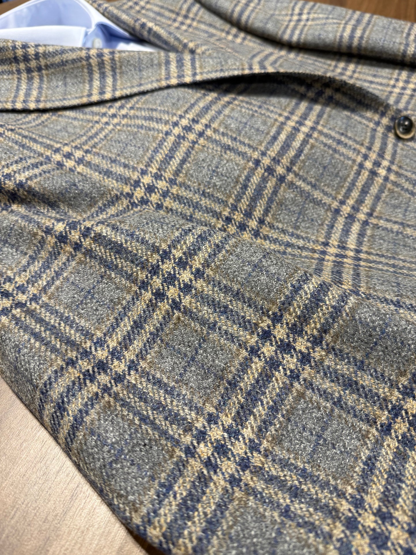 TG Signature Series Fall 2025 Grey, Navy and Taupe Windowpane Cashmere Blend Sport Coat on sale