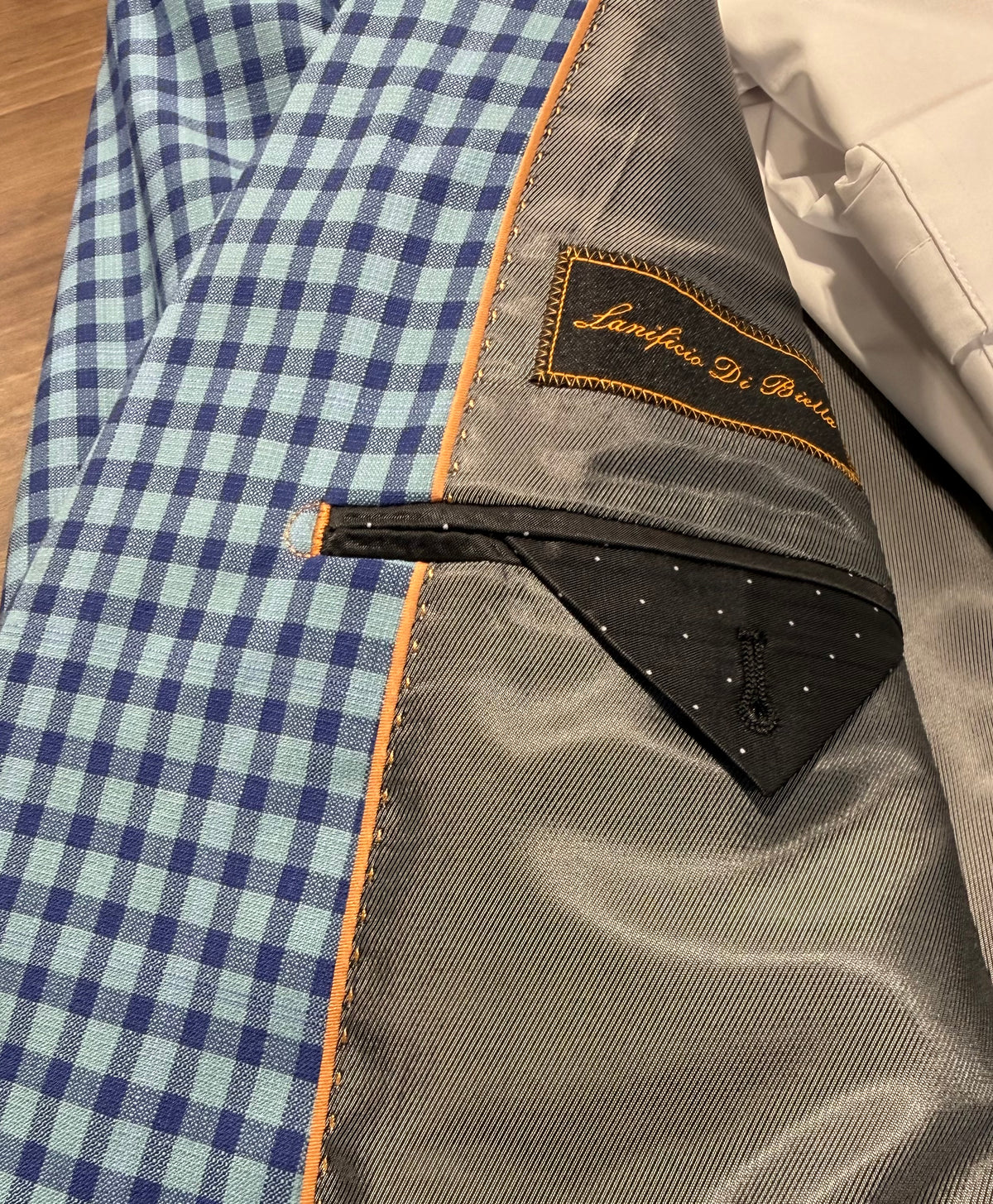 Tiglio Limited Edition Turquois Blue and Navy Check Sport Coat on sale