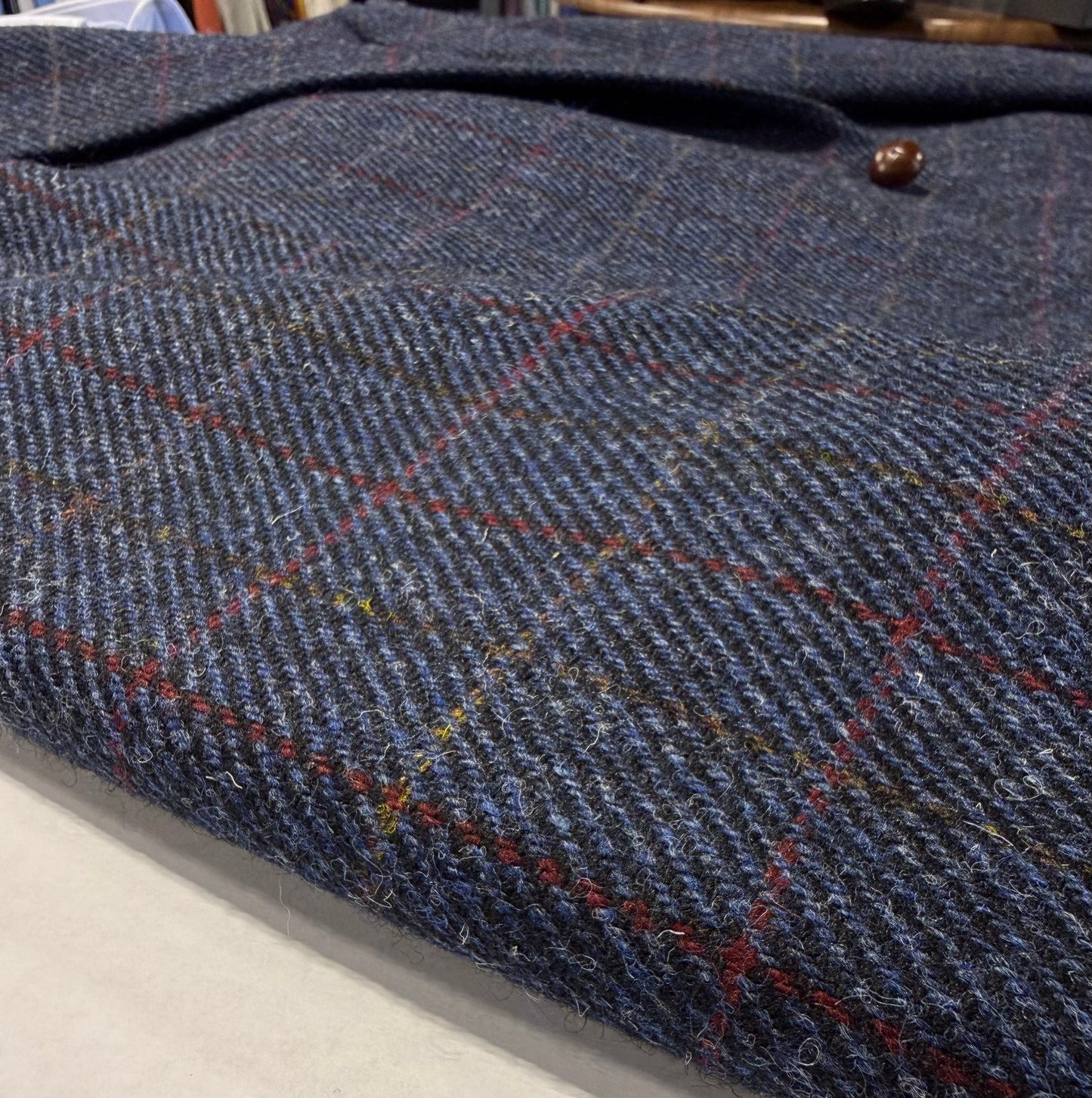 The Total Gentleman Blue/Yellow/Red Windowpane Harris Tweed Sport Coat on sale