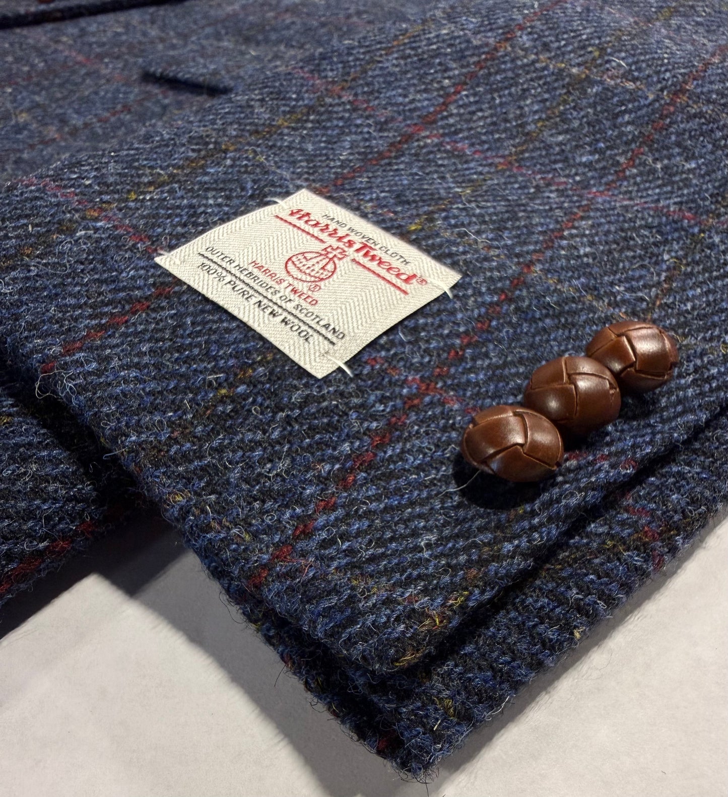 The Total Gentleman Blue/Yellow/Red Windowpane Harris Tweed Sport Coat on sale