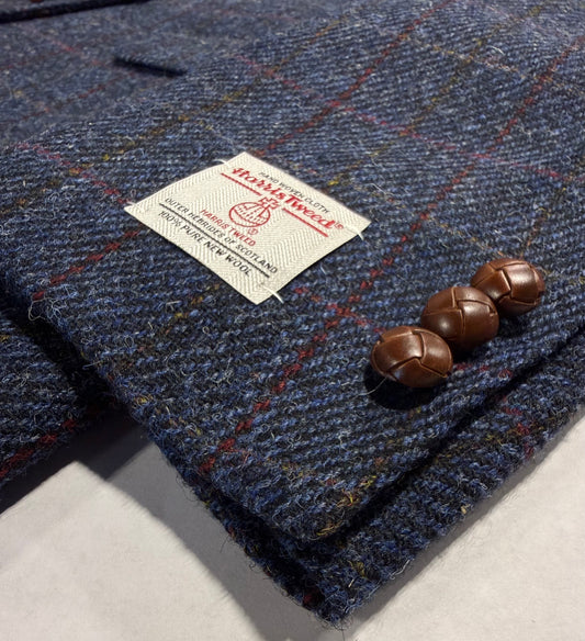 The Total Gentleman Blue/Yellow/Red Windowpane Harris Tweed Sport Coat on sale