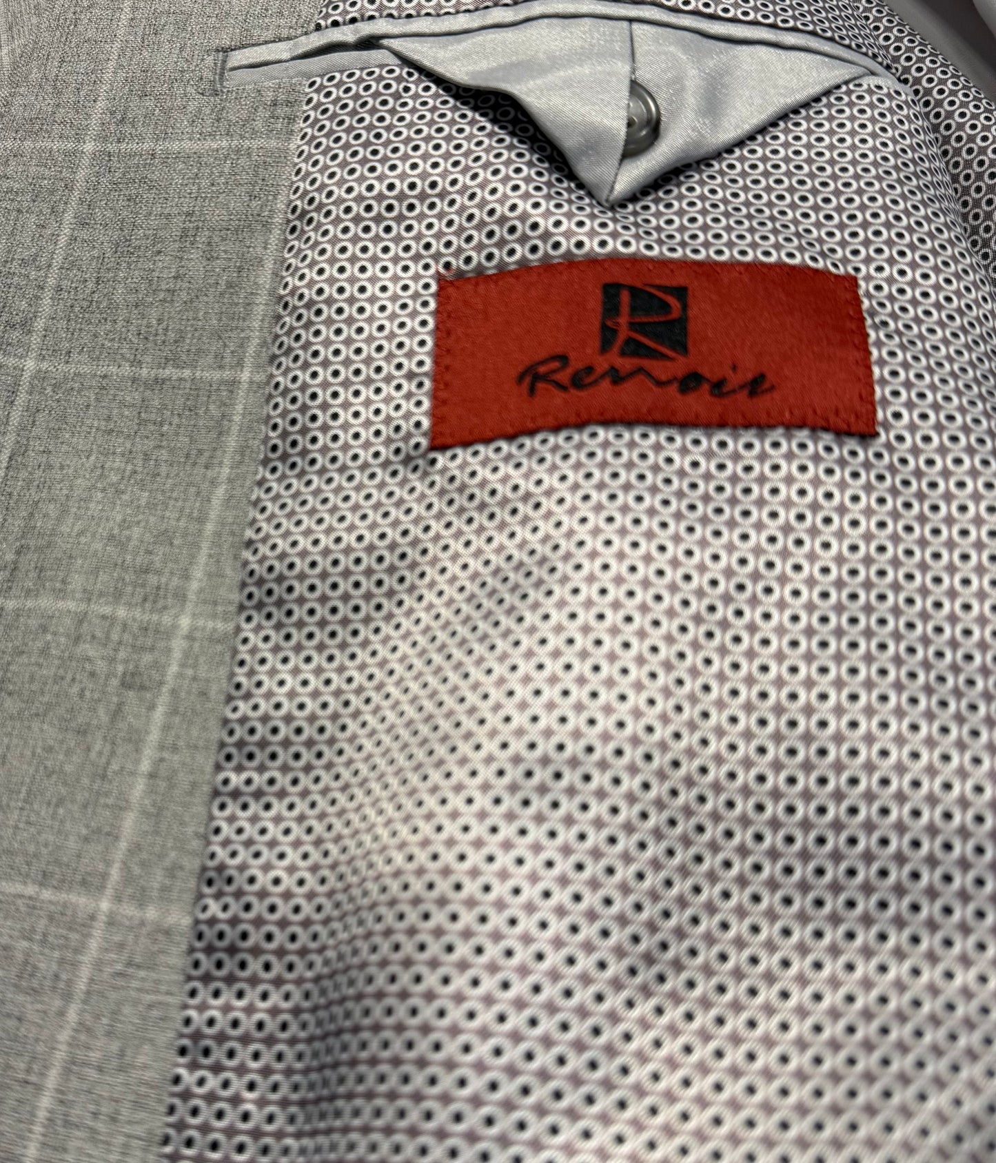 Renoir Light Grey Windowpane Slim Fit Sport Coat