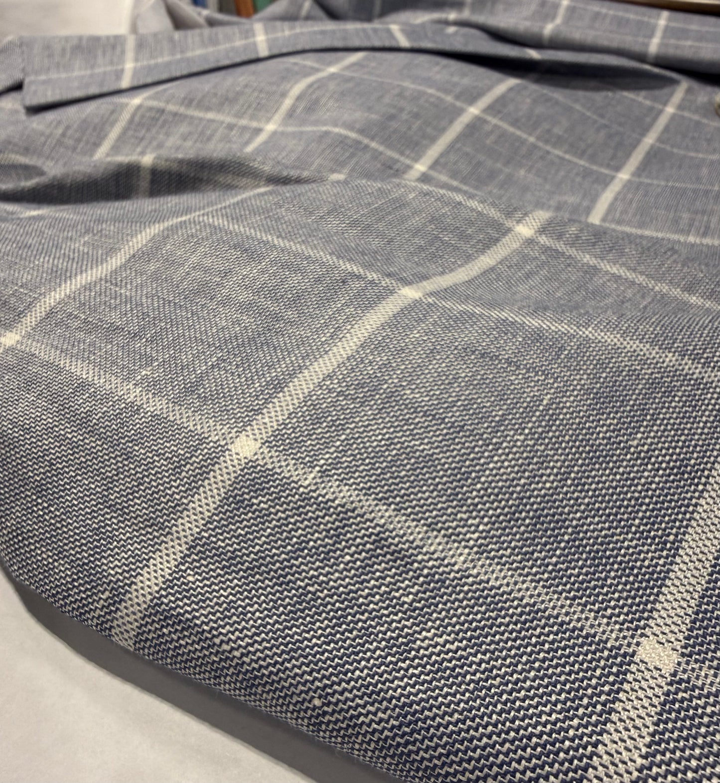 Pellagio Navy and White Windowpane Slim Fit Linen and Cotton Blend Sport Coat