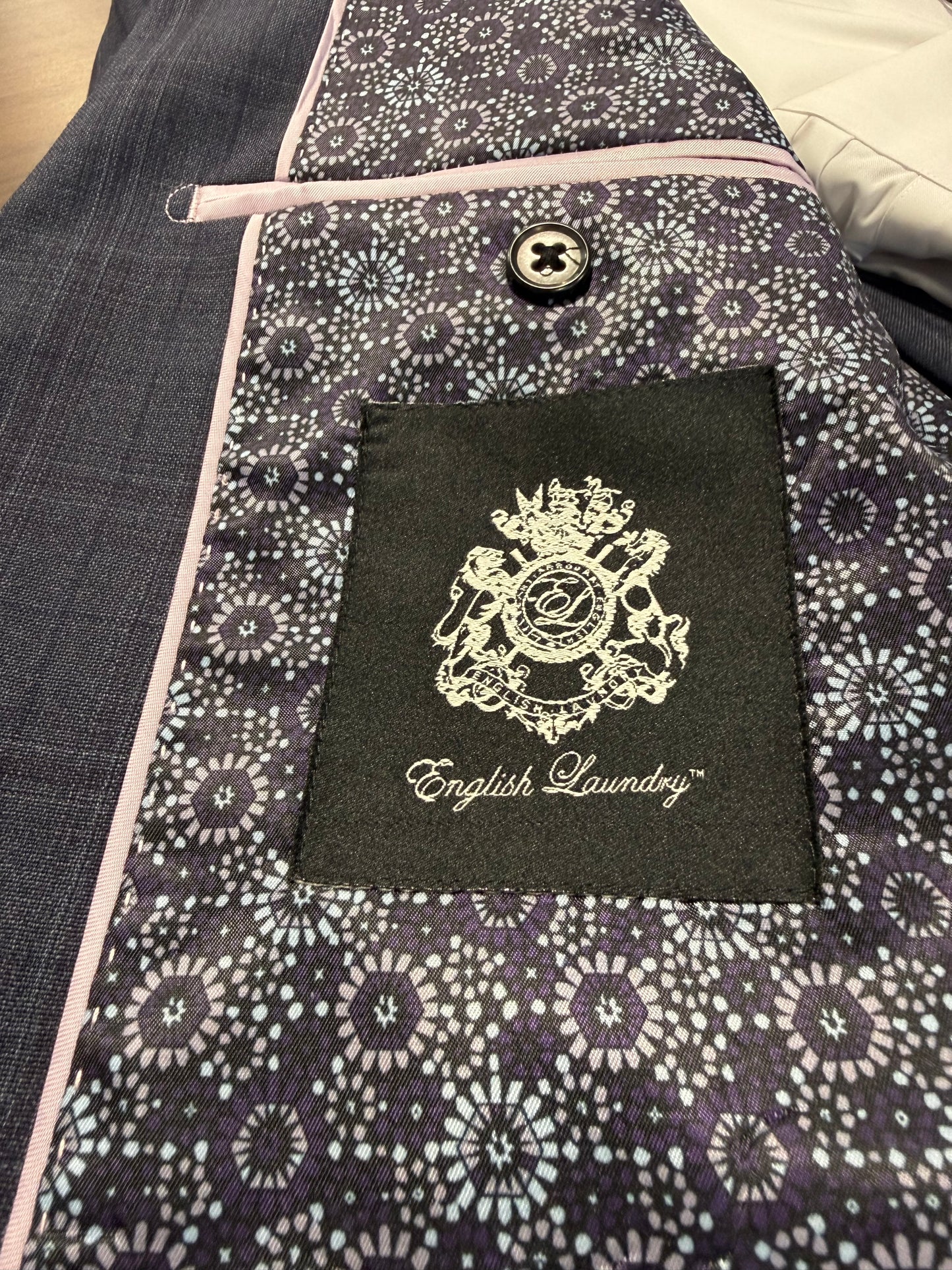 English Laundry Peak Lapel Grey, Purple and Navy Windowpane Slim Fit Suit
