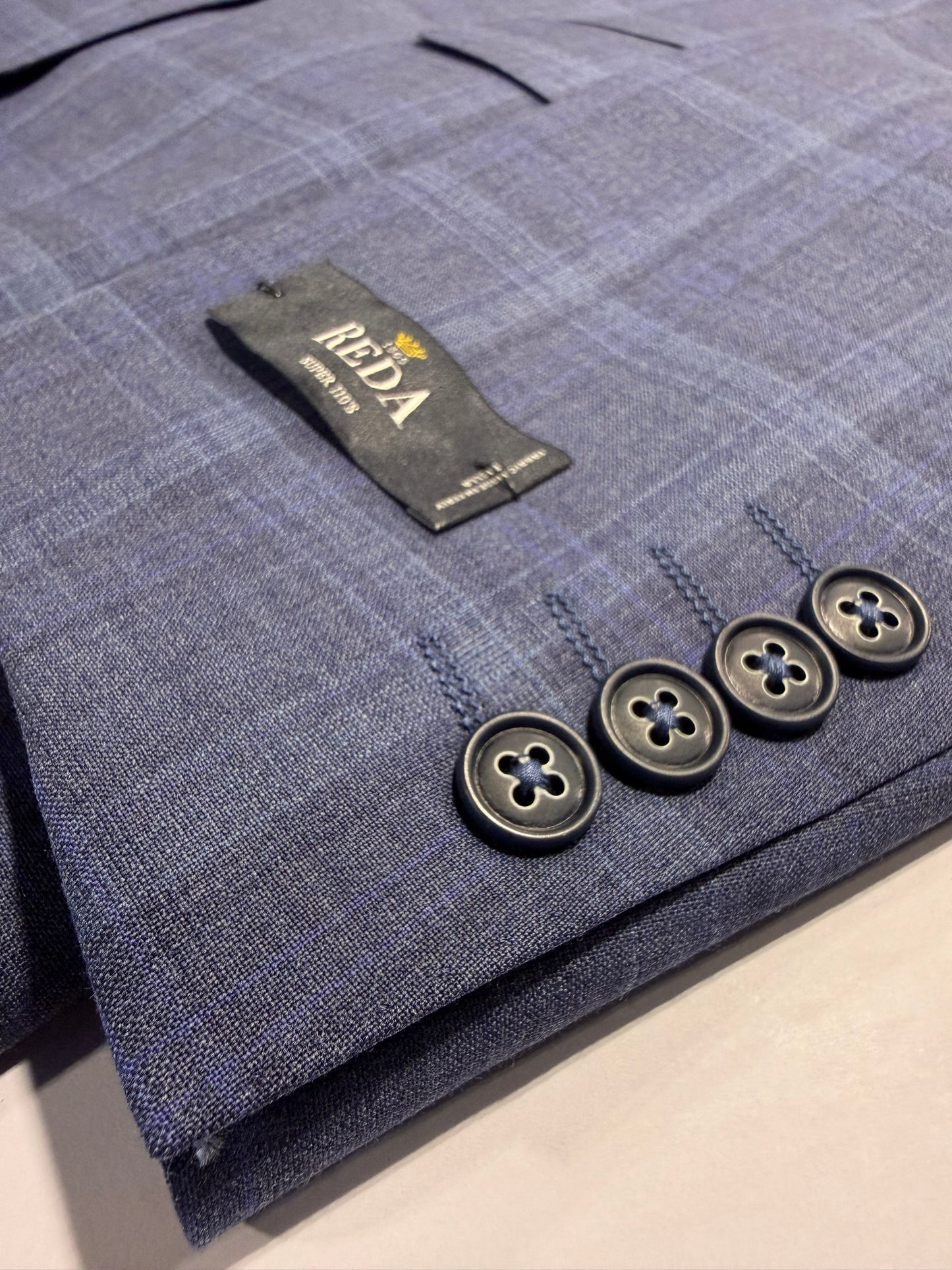 Canaletto Medium Blue Windowpane Suit Reda Fabric Italy Modern Fit