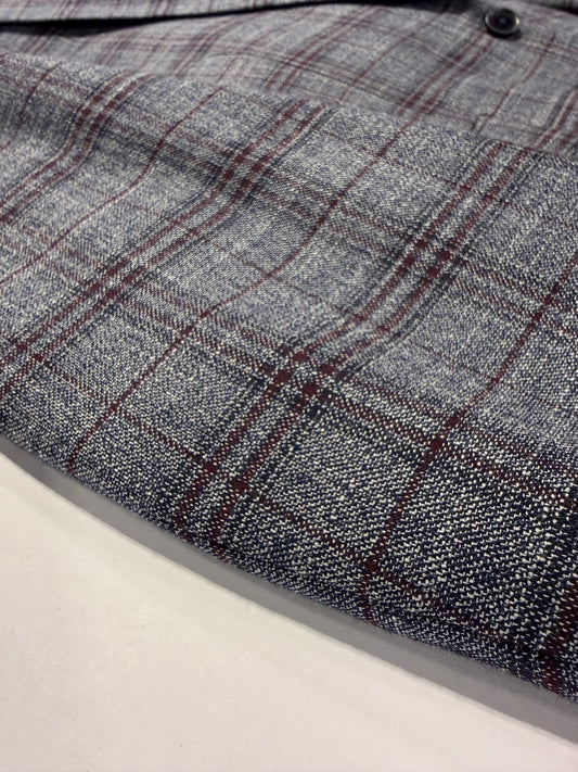 Manchester and Tailor Slim Fit Grey and Burgundy Plaid Suit