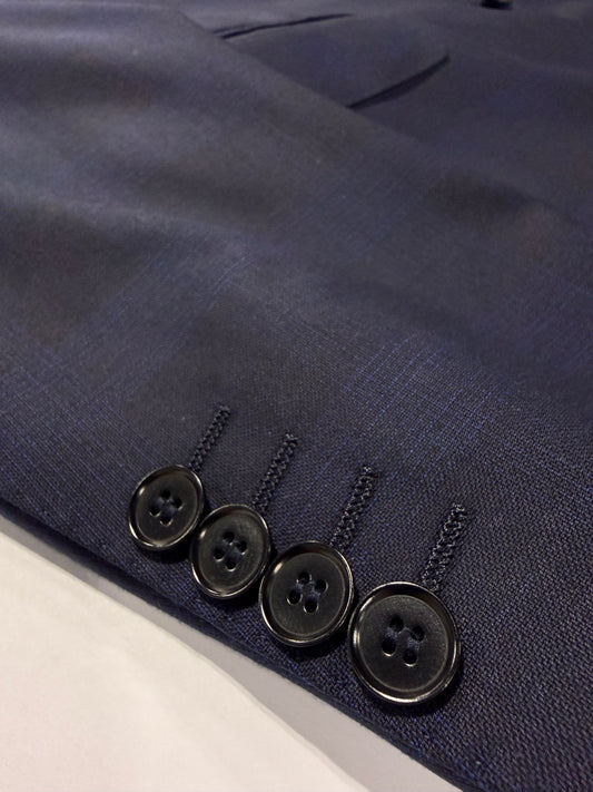 Enzo Navy and Vibrant Blue Plaid 100% Wool Modern Fit Suit