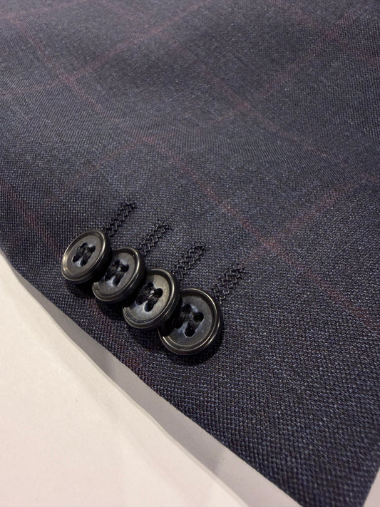 Alessandro Vitello Washed Navy and Burgundy Windowpane Classic Fit Suit