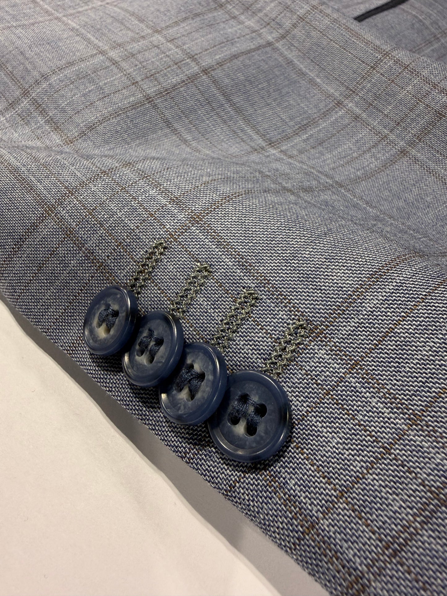 Alessandro Vitello Light Blue and Brown Plaid Notch Lapel Classic Fit Suit