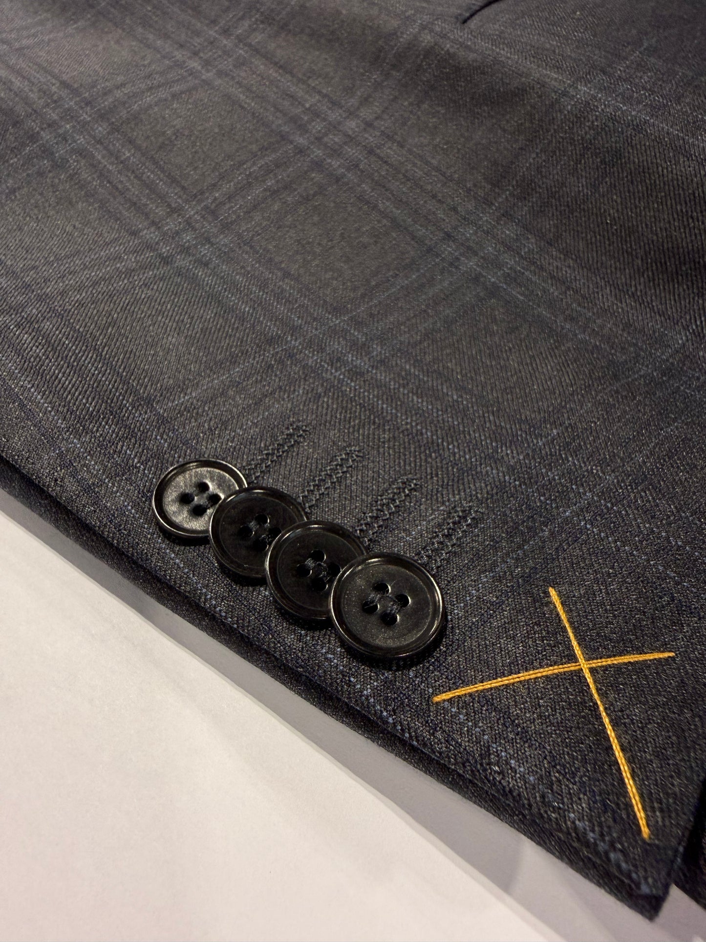 Dray Scott Charcoal and Navy Plaid Notch Lapel Suit Reda Fabric from Italy