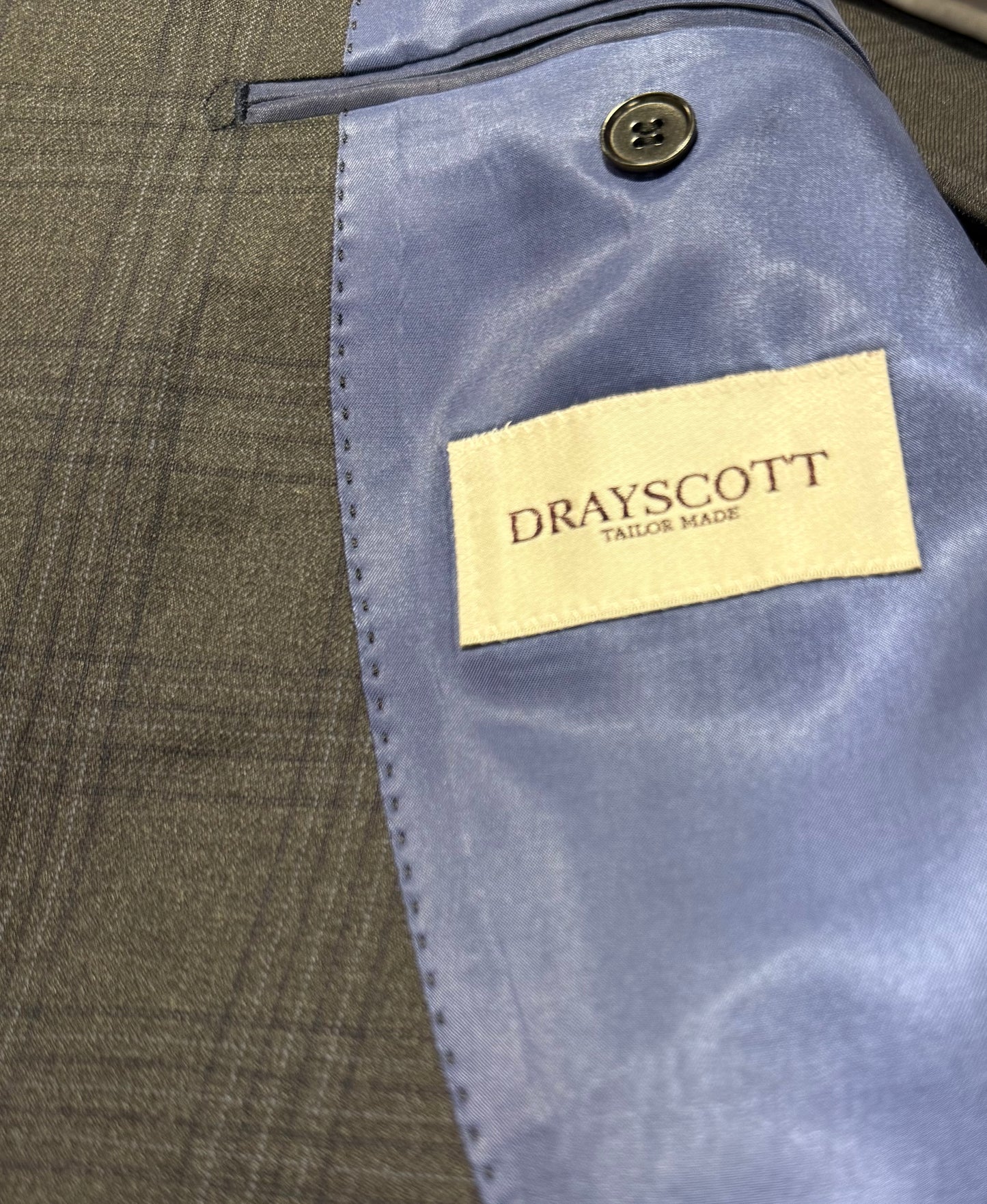 Dray Scott Charcoal and Navy Plaid Notch Lapel Suit Reda Fabric from Italy