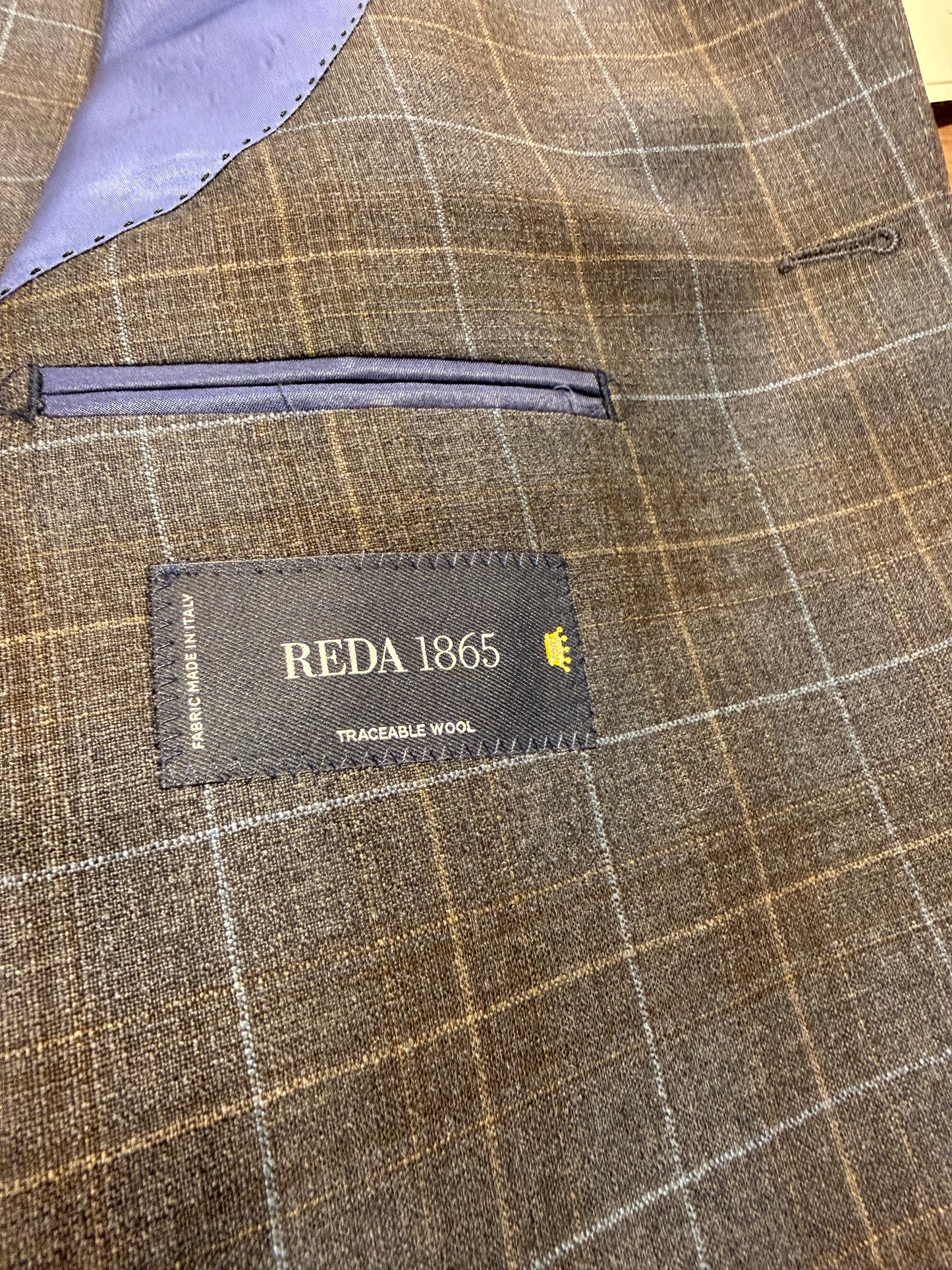 Dray Scott Grey, Light Blue and Bronze Plaid Notch Lapel Suit Reda Fabric from Italy