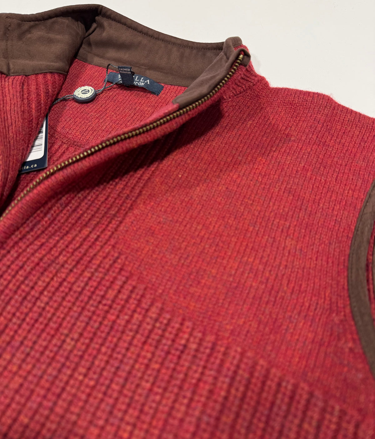 Viyella Red Full Zip Woodsman Vest with Leather Trim