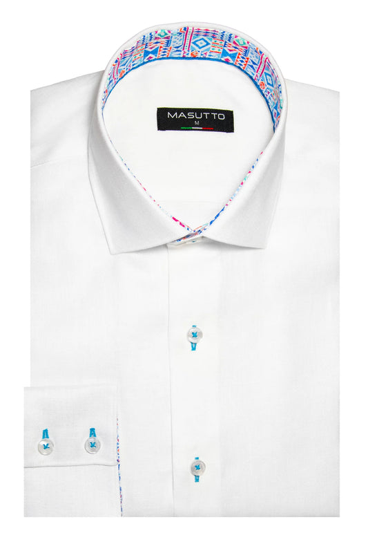 Masutto White Royal Long Sleeve Linen Shirt on clearance