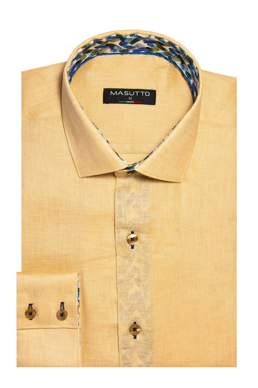 Masutto Golden Samuel Long Sleeve Linen Shirt on clearance