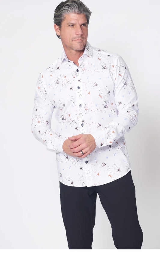 7 Downie St. 27LS White Splash Slim Fit Shirt