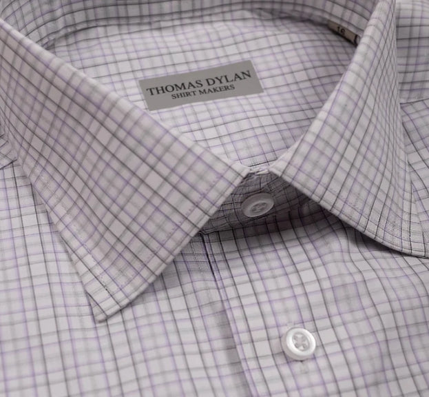 Thomas Dylan Lavender/Green Classic Windowpane Spread Collar Dress Shirt