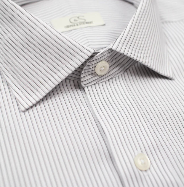 Cooper and Stewart White with Grey Textured Stripe Dress Shirt