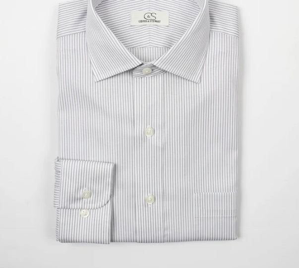 Cooper and Stewart White with Grey Textured Stripe Dress Shirt