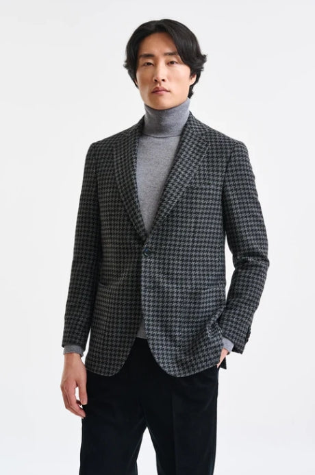 Scabal Black and Grey Houndstooth 100% Wool SOHO Jacket