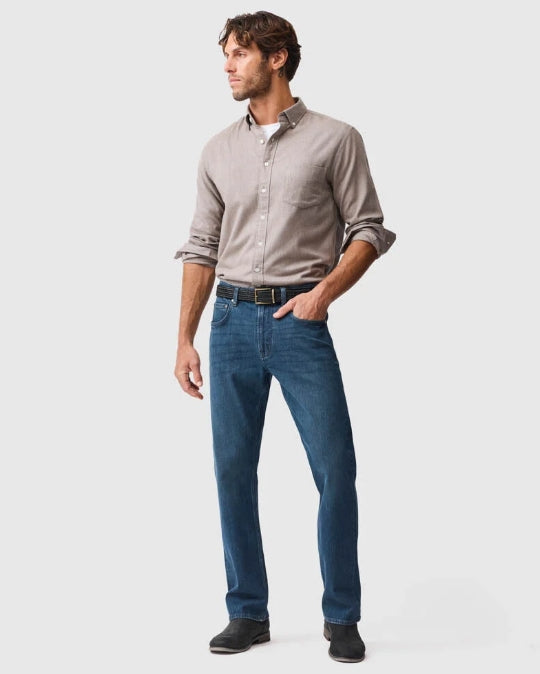 Rodd and Gunn Barrhill Sports Fit Taupe Long Sleeve Button Down Thomas Mason Fabric Shirt