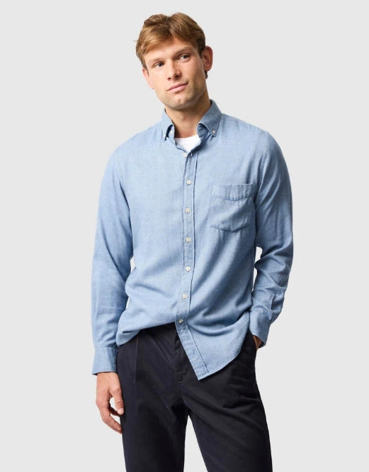 Rodd and Gunn Barrhill Sports Fit Chambray Long Sleeve Button Down Thomas Mason Fabric Shirt
