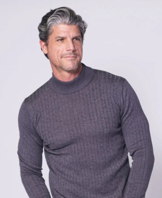 7 Downie St. Grey Cotton Blend Mock Neck Sweater