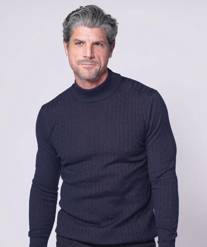 7 Downie St. Navy Cotton Blend Mock Neck Sweater