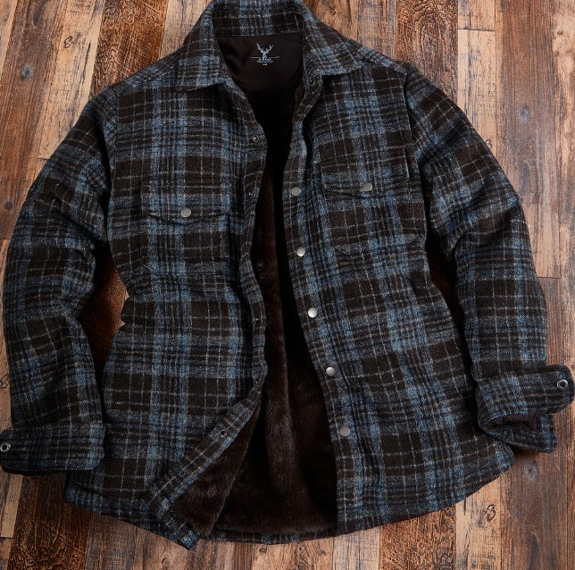 Nicoby Brown and Frost Blue Mink Fleece Lined Shirt Jacket