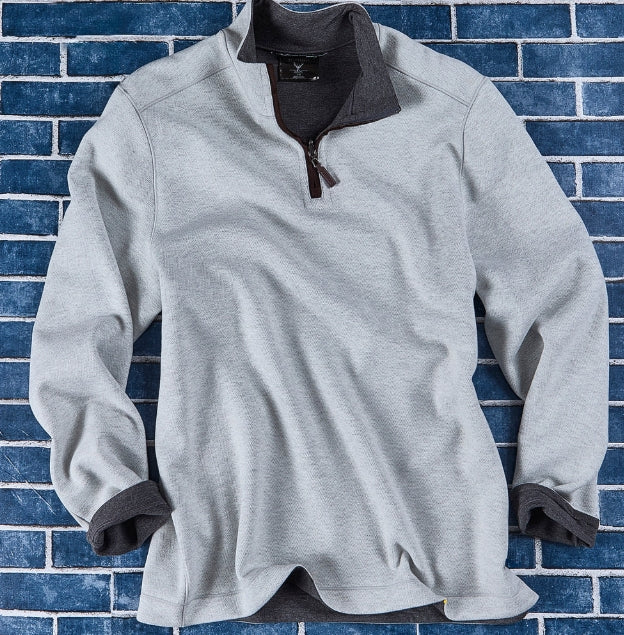 Nicoby Light Grey Herringbone/Medium Grey Solid Chevron Reversible QTR Zip with Suede Placket